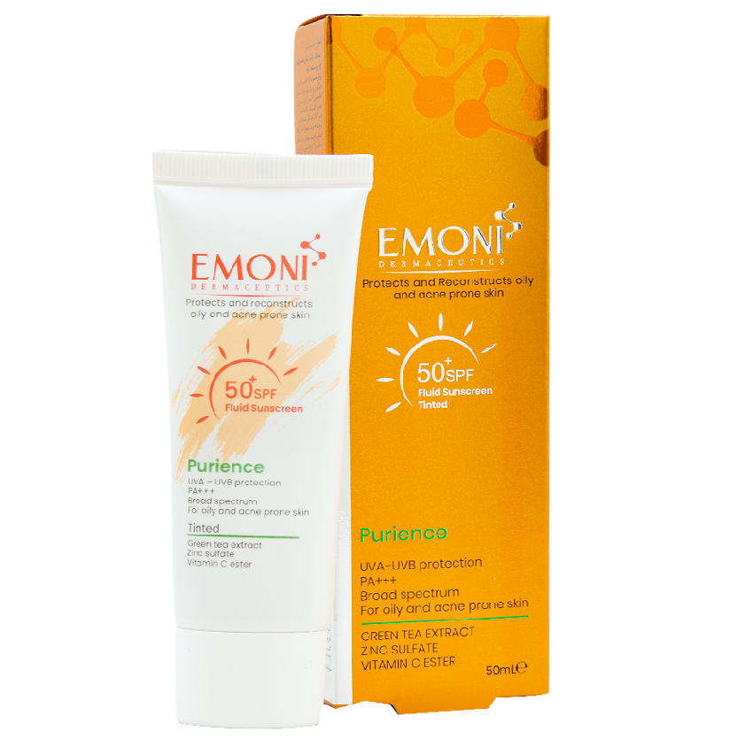 ضد آفتاب فلوئید رنگی امونی پیورینس SPF50 مناسب پوست چرب و مستعد آکنه