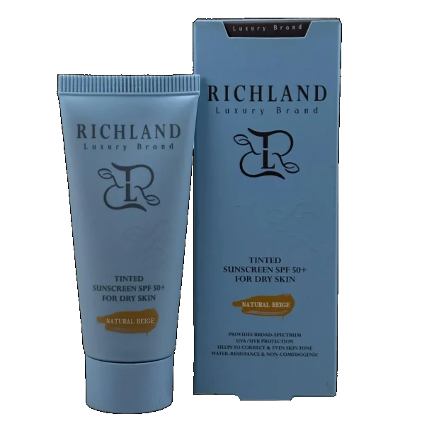 کرم ضد آفتاب رنگی ریچلند SPF50+ شماره ۲ بژ طبیعی، مناسب پوست خشک