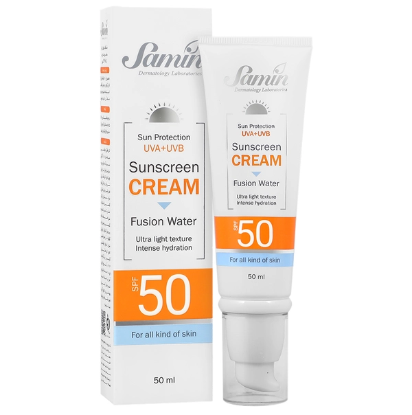 کرم ضد آفتاب فیوژن واتر ثمین SPF50 مناسب انواع پوست، حجم ۵۰ میلی‌لیتر