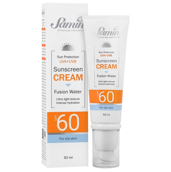 کرم ضد آفتاب فیوژن واتر ثمین SPF60 مناسب پوست چرب، حجم ۵۰ میلی‌لیتر